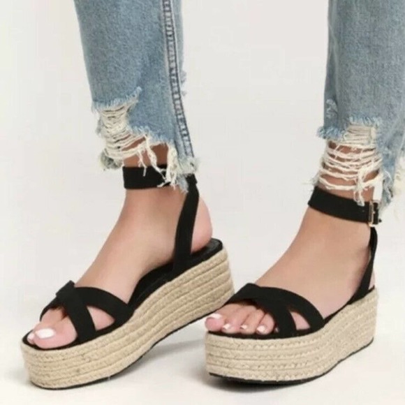 Lulus Shoes - Lulus Black Espadrille Platform Sandals Sz 6.5M